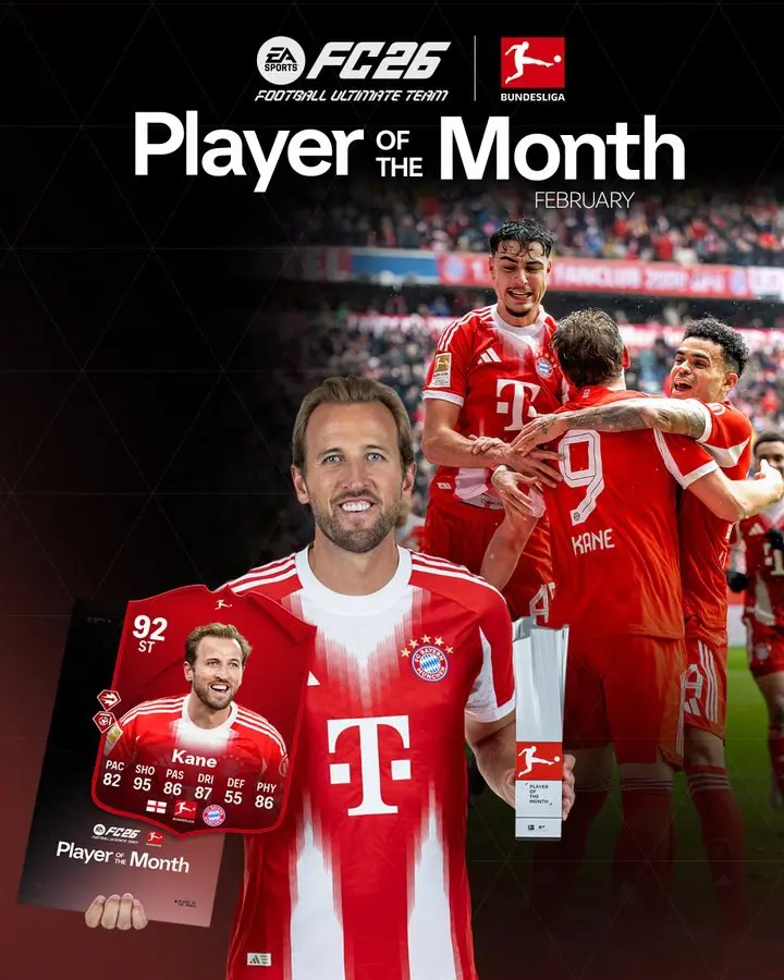 هری کین، بهترین بازیکن بوندسلیگا در ماه فوریه ۲۰۲۶