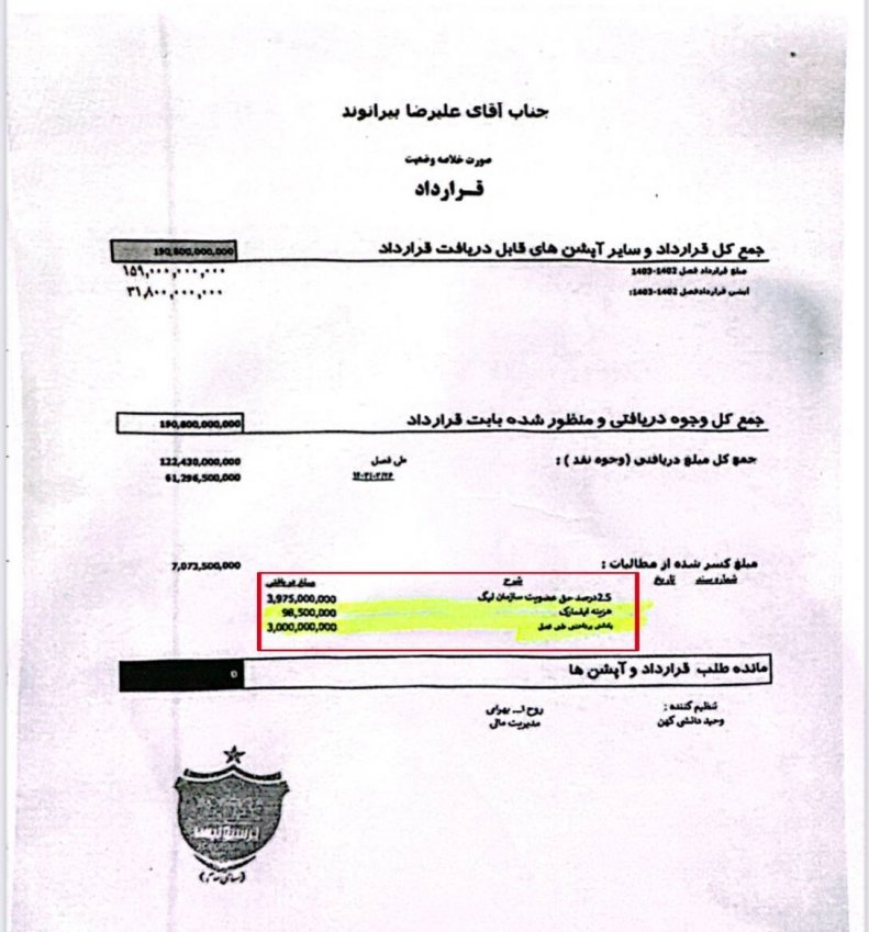 مدرک دو و نیم درصدی در پرونده بیرانوند 