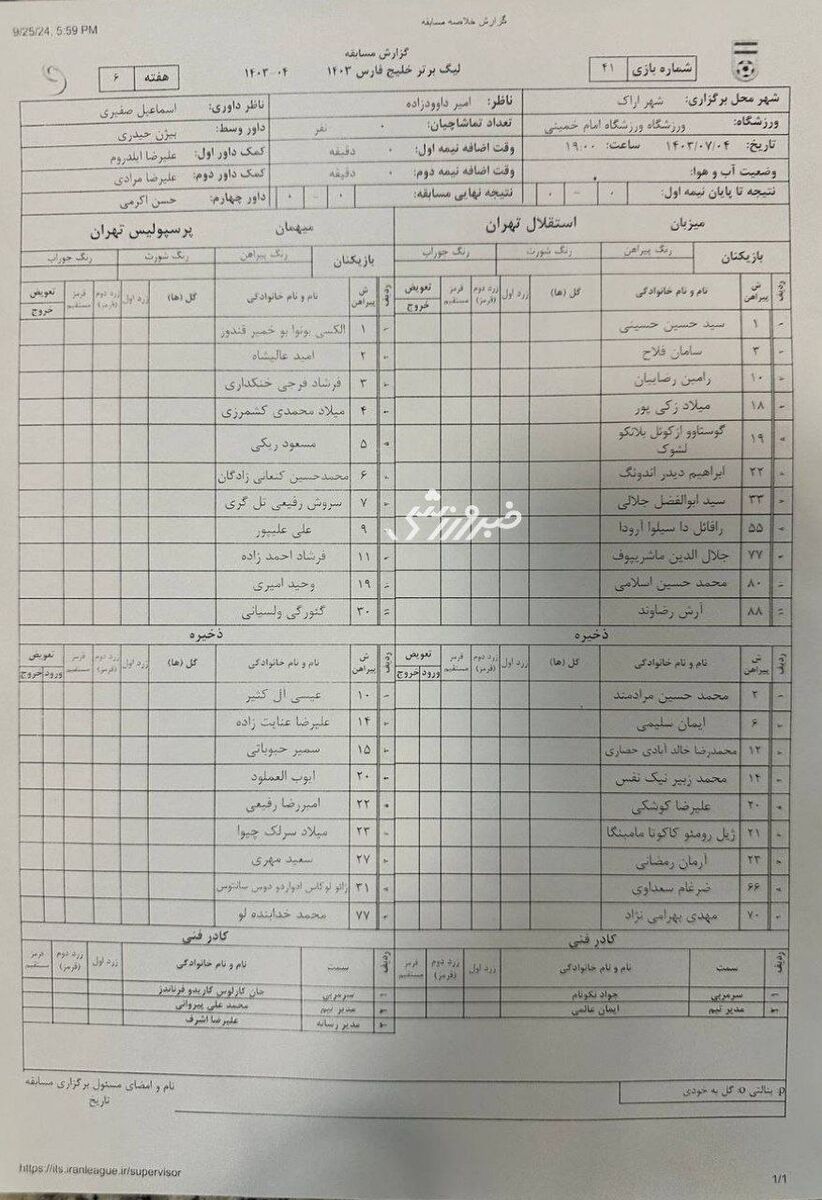 فرم بازی استقلال پرسپولیس