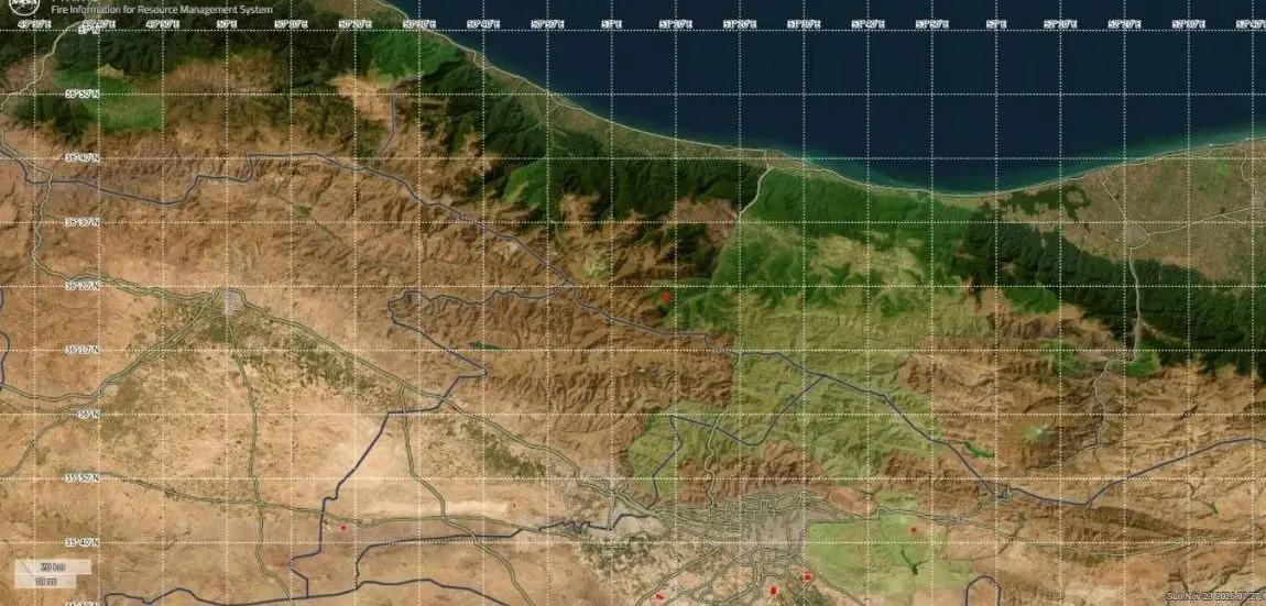 تصاویر ماهواره ای از آتش سوزی الیت