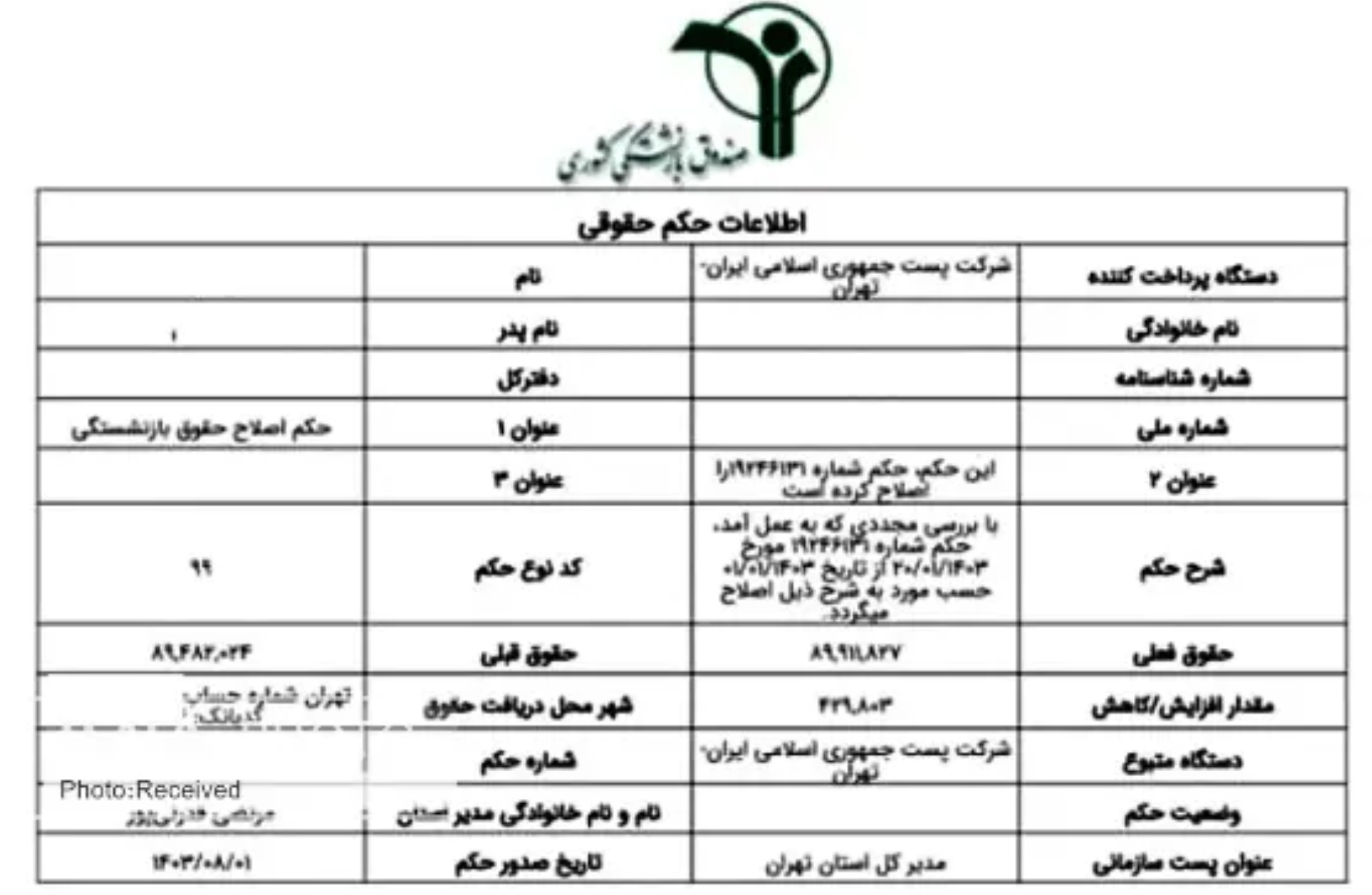 حقوق بازنشسته پس از متناسب سازی