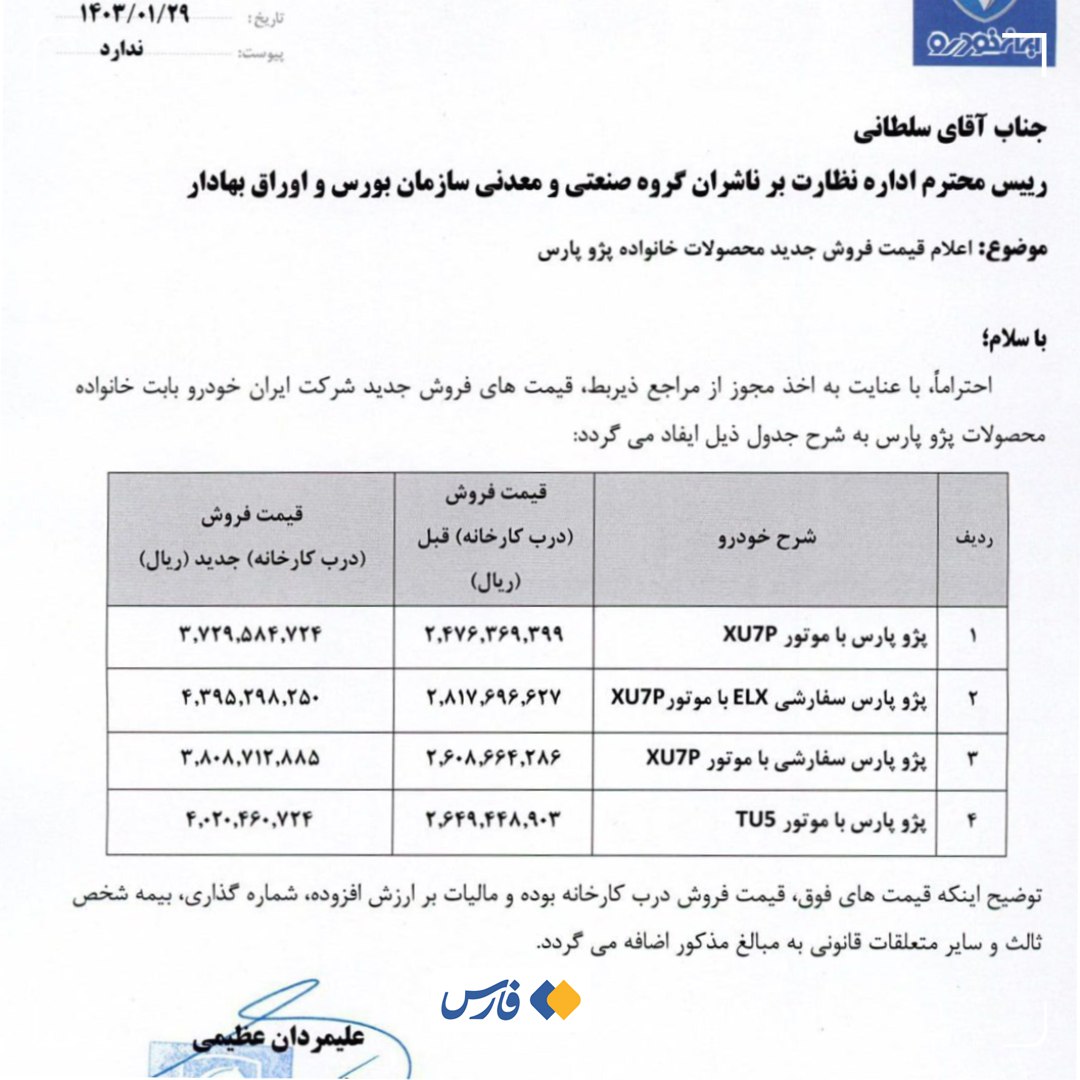 ایران خودرو پژوپارس را گران کرد