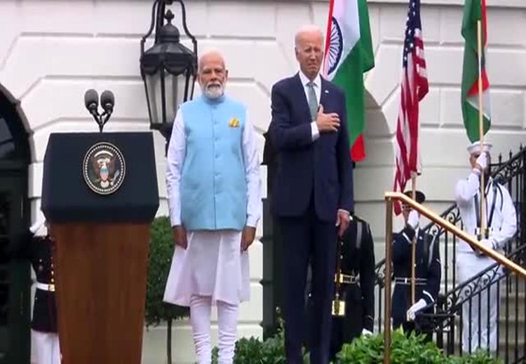 سوتی بایدن در مراسم استقبال از نخست وزیر هند