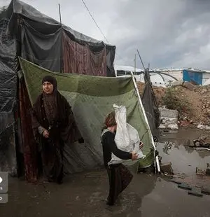 آوارگان غزه در محاصره سیل باران