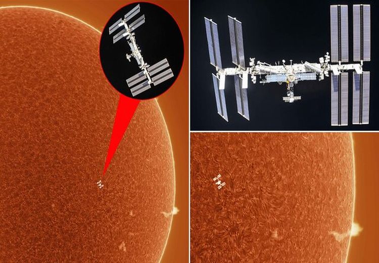 عبور ایستگاه فضایی بین‌المللی از مقابل خورشید + عکس