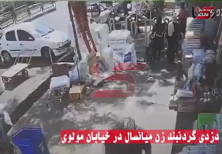  فیلم لحظه سرقت گردنبند یک زن در خیابان مولوی تهران
