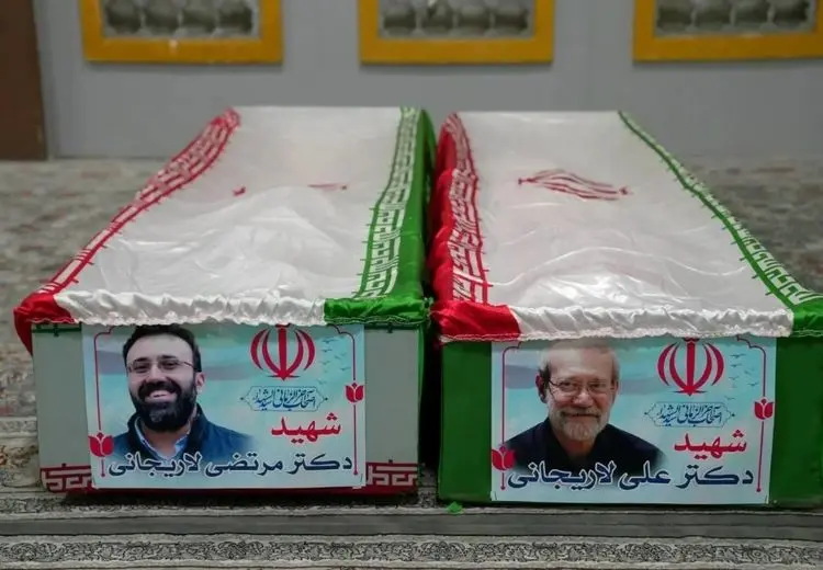 اولین تصویر از تابوت علی لاریجانی و فرزندش