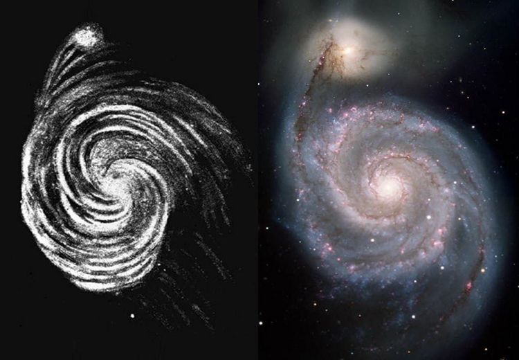 دو تصویر از کهکشان گرداب با اختلاف 174 سال 