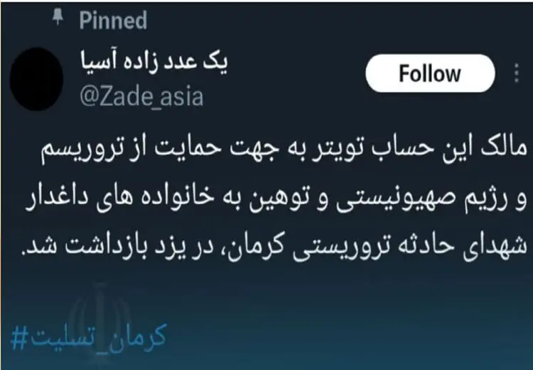 بازداشت فرد توهین‌کننده به شهدای حادثه تروریستی کرمان در یزد + عکس

