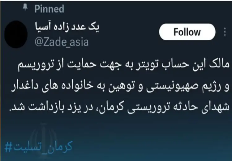بازداشت فرد توهین‌کننده به شهدای حادثه تروریستی کرمان در یزد + عکس

