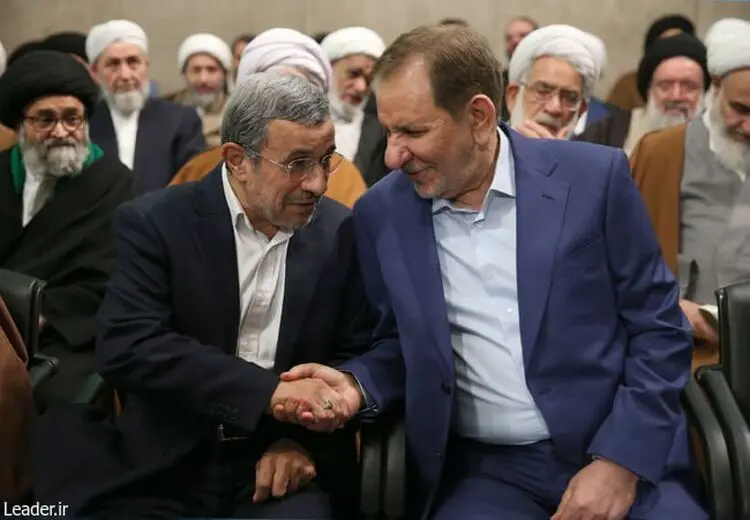 خوش و بش احمدی‌نژاد و جهانگیری در دیدار رهبری