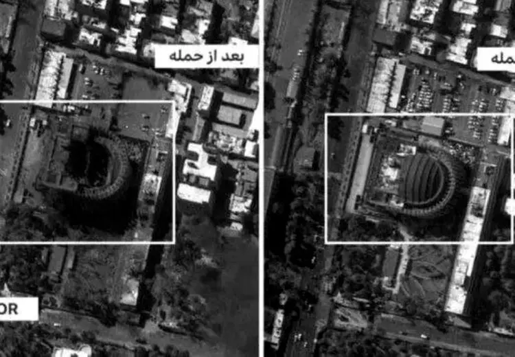 تصویر ساختمان قدیم مجلس در تهران قبل و بعد از حمله هوایی