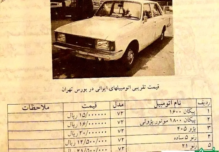 قیمت خودرو های داخلی در سال ۱۳۷۲ چند؟