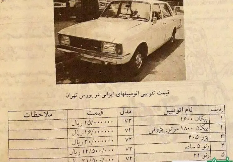 قیمت خودرو های داخلی در سال ۱۳۷۲ چند؟