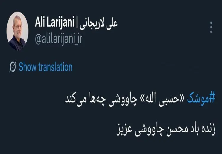 تحسین آهنگ جدید محسن چاوشی توسط علی لاریجانی