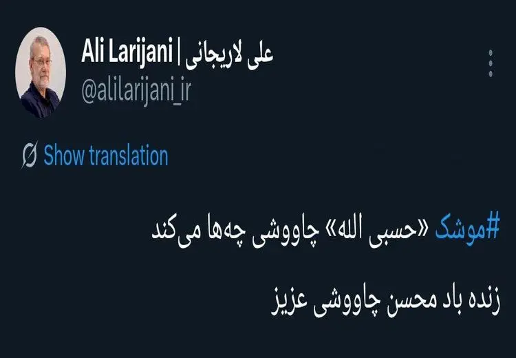 تحسین آهنگ جدید محسن چاوشی توسط علی لاریجانی