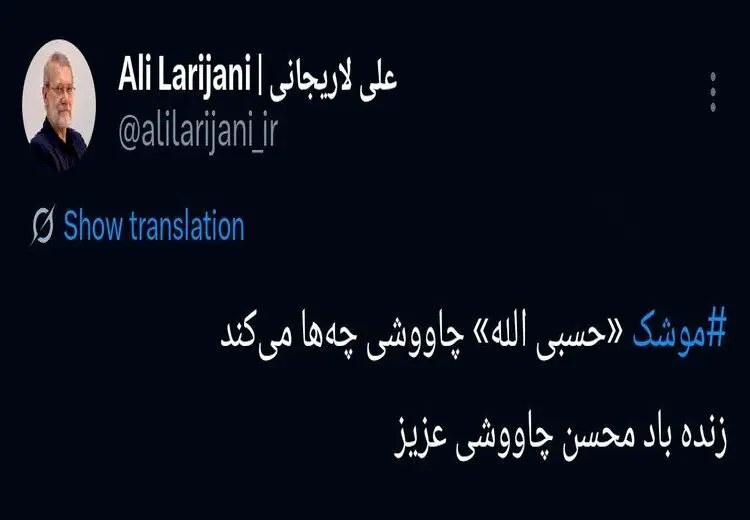 تحسین آهنگ جدید محسن چاوشی توسط علی لاریجانی