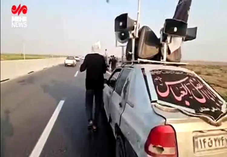اقدام خطرناک و عجیب یک زائر اربعین با پرایدش