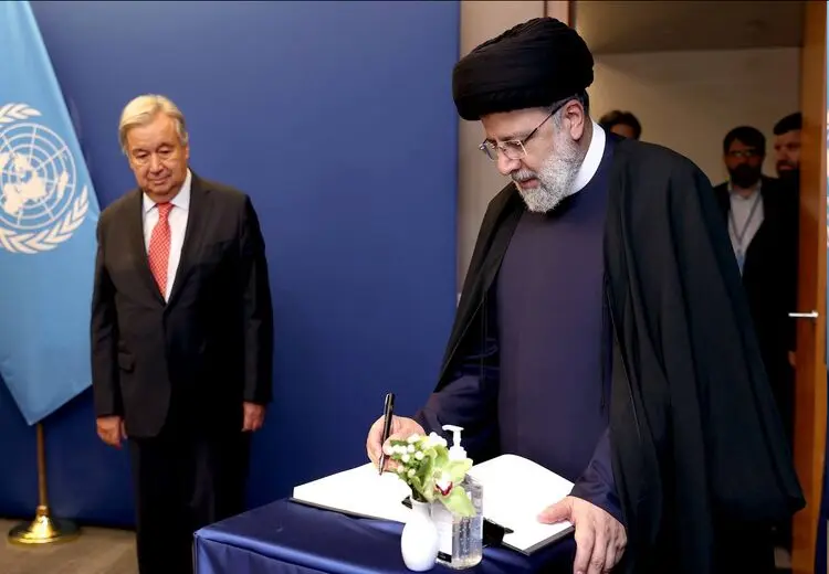 دیدار رییسی با دبیرکل سازمان ملل و امضای دفتر یادبود


