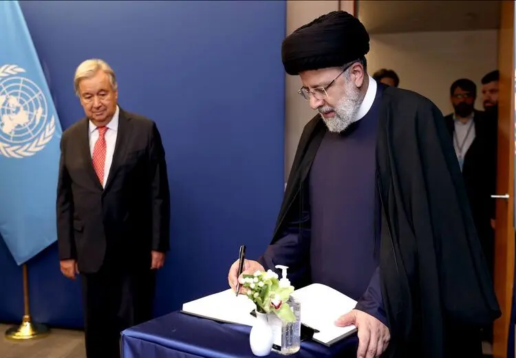 دیدار رییسی با دبیرکل سازمان ملل و امضای دفتر یادبود

