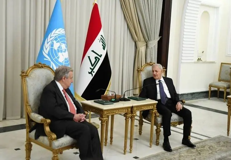 دیدار رئیس‌جمهور عراق و دبیرکل سازمان ملل در بغداد