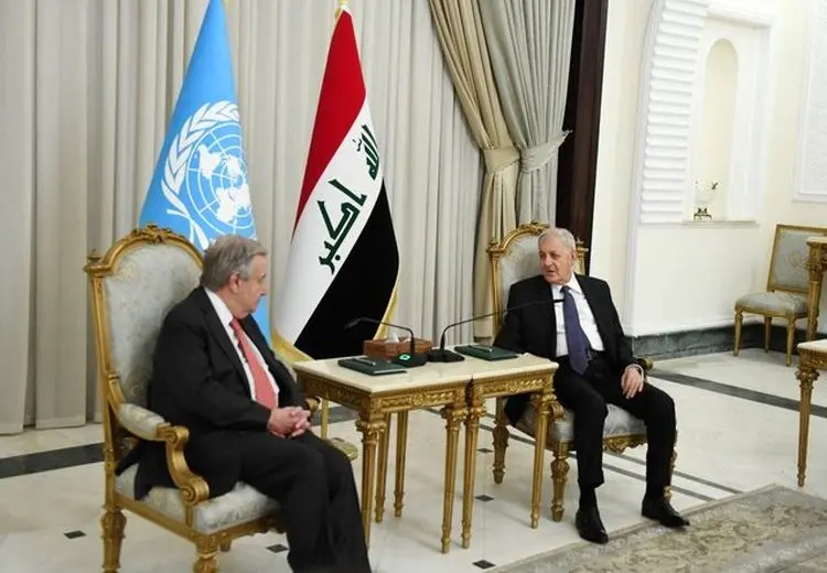 دیدار رئیس‌جمهور عراق و دبیرکل سازمان ملل در بغداد