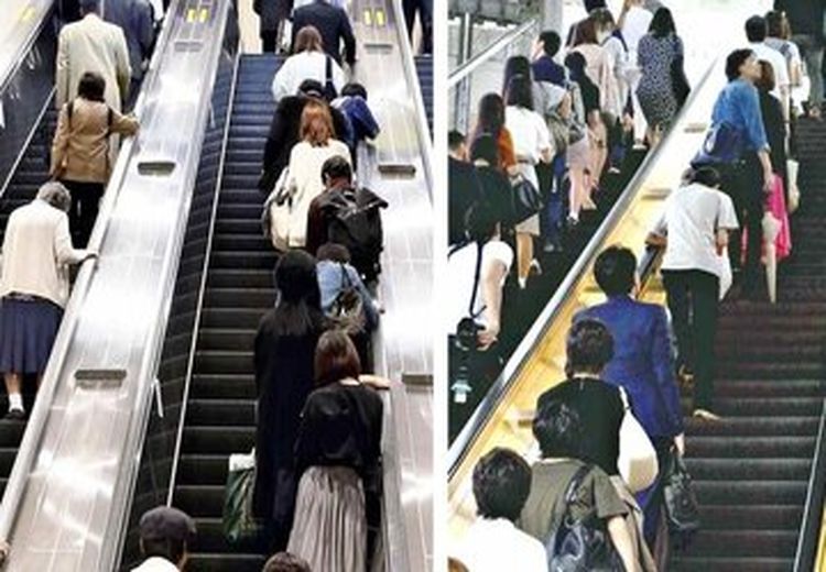 راهکار جالب ژاپنی‌ها برای جلوگیری از راه رفتن مردم روی پله برقی