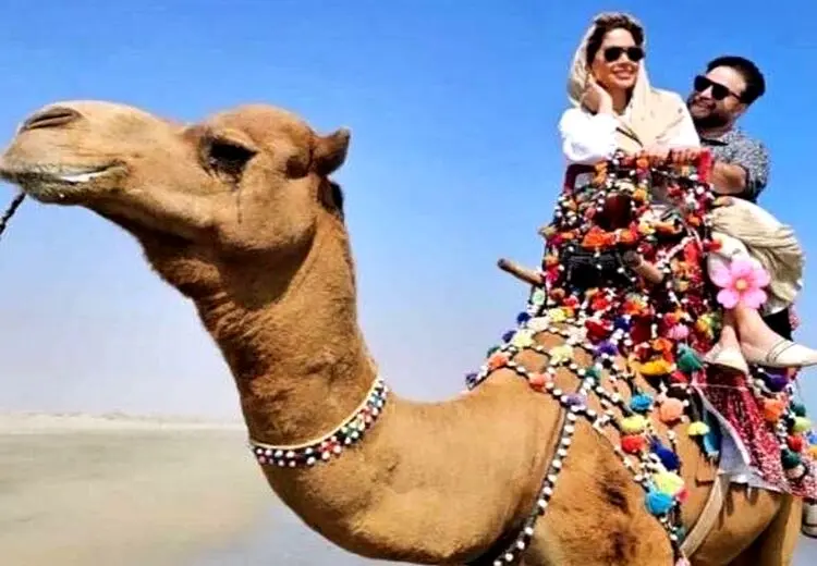 شترسواری بابک جهانبخش و همسرش در قشم/ عکس